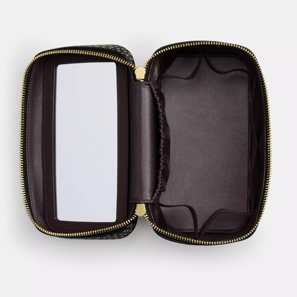 🎁 Coach Black & Dot Pebbled Leather Toiletry Cosmetic Overnight Travel Case NWT - Picture 3 of 3